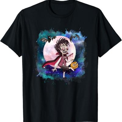 Dracula Boy Halloween Design Watercolor Spooky Art T-Shirt