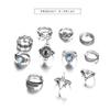 11Pc/Set Retro Sapphire Flowers Finger Ring Set Boho Crown Star Carved Joint Knuckle Rings Women J Engagement Rings For Women