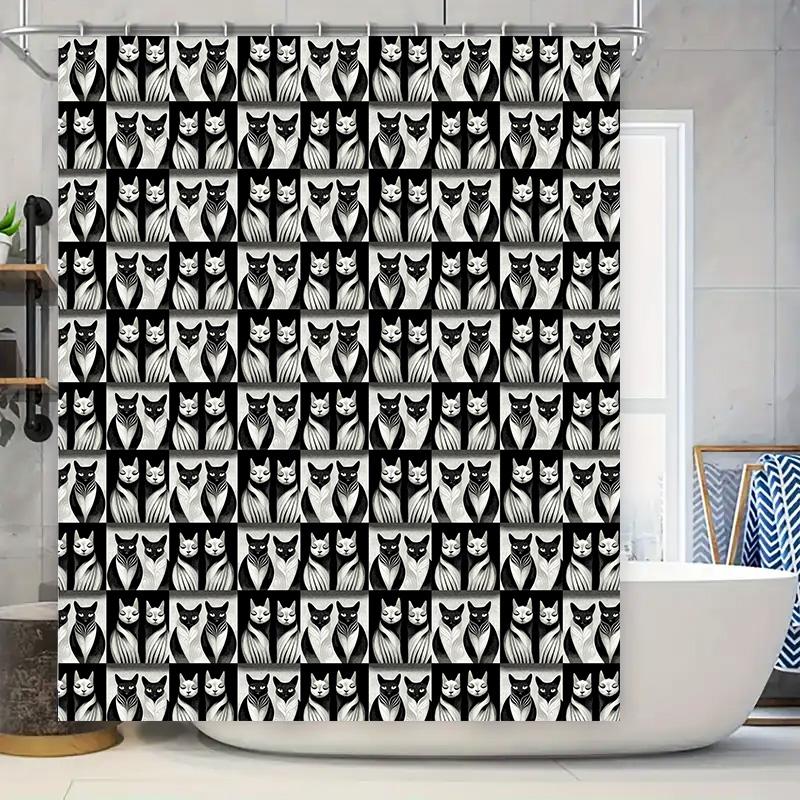 

Black White Cat Pattern Shower Curtain Decorative Waterproof Fabric Home Decoration For Bathroom Size: 72X78Inches (183X200Cm) W60H190(CM)-1 Pcs