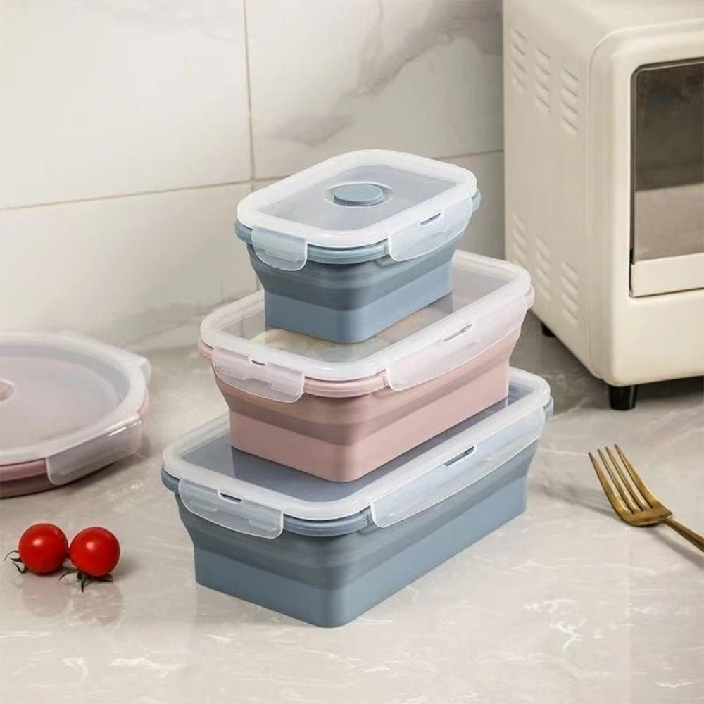 4pcs Large Capacity Silicone Lunch Box Rectangular Fresh Keeping Box Foldable Lunch Box  Picnic