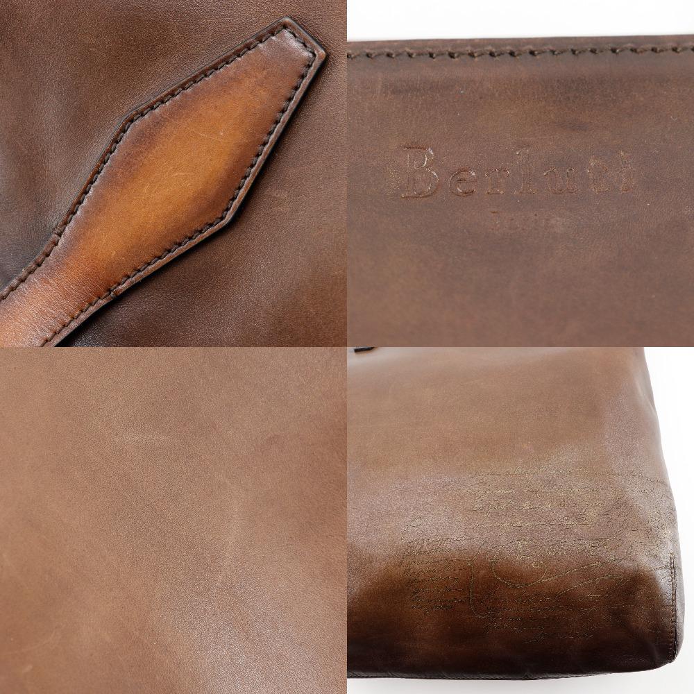 Berluti Modernist Vertical Tote Bag Calligraphy Scrit Brown Calfskin mens Used