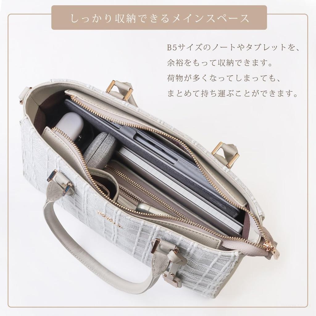 CLELIA Embroidered Genuine Leather Tote Large B5 Shoulder Colorer Series Women's Bag, Capacity, Capacity, Zippered, 2-Way Bag, [CL-21002] (Nuage Gray)