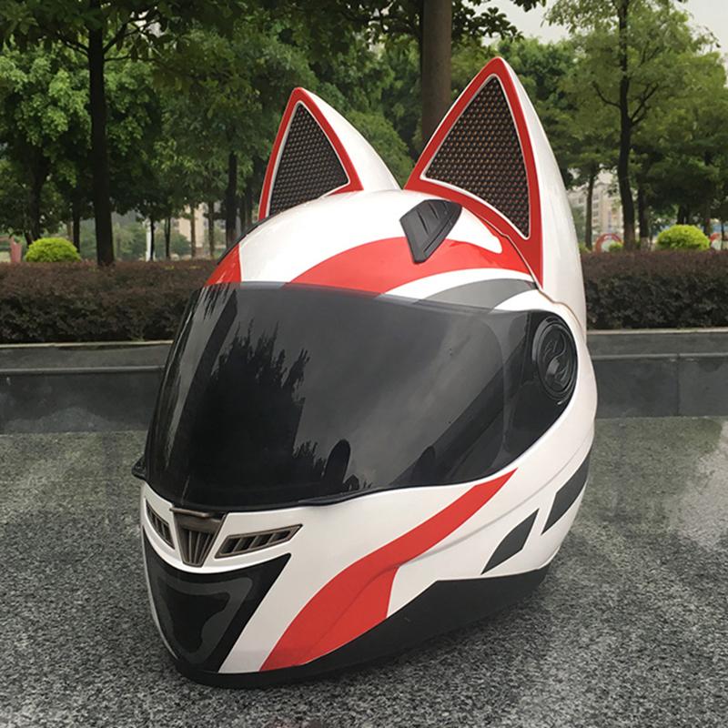 Motocross Men Helmet Women Lovely Motorcycle Helmet Original White Red Cat Helmet Casque DOT Approved Full Face Safety Helmet