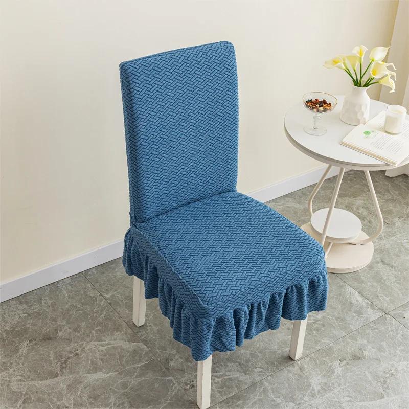 Premium 1/2/4/6pcs Jacquard Chair Cover Stretch Universal Size Chairs Slipcovers with Skirt Hem Wedding Seat Covers Dining Home Banquet