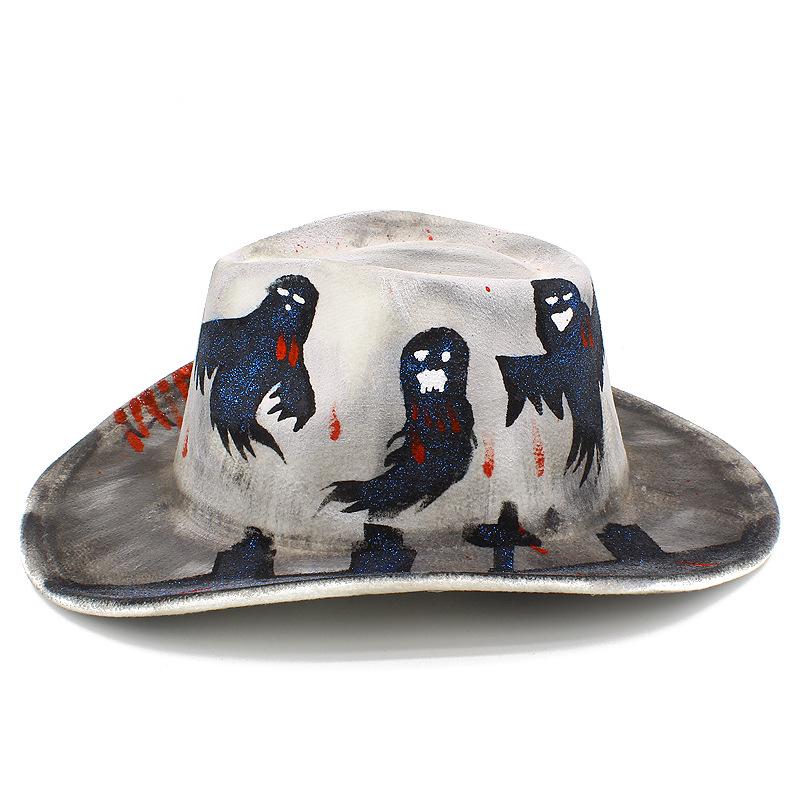 Colorful Skull Pattern Cowboy Hat for Halloween & Christmas Masquerade