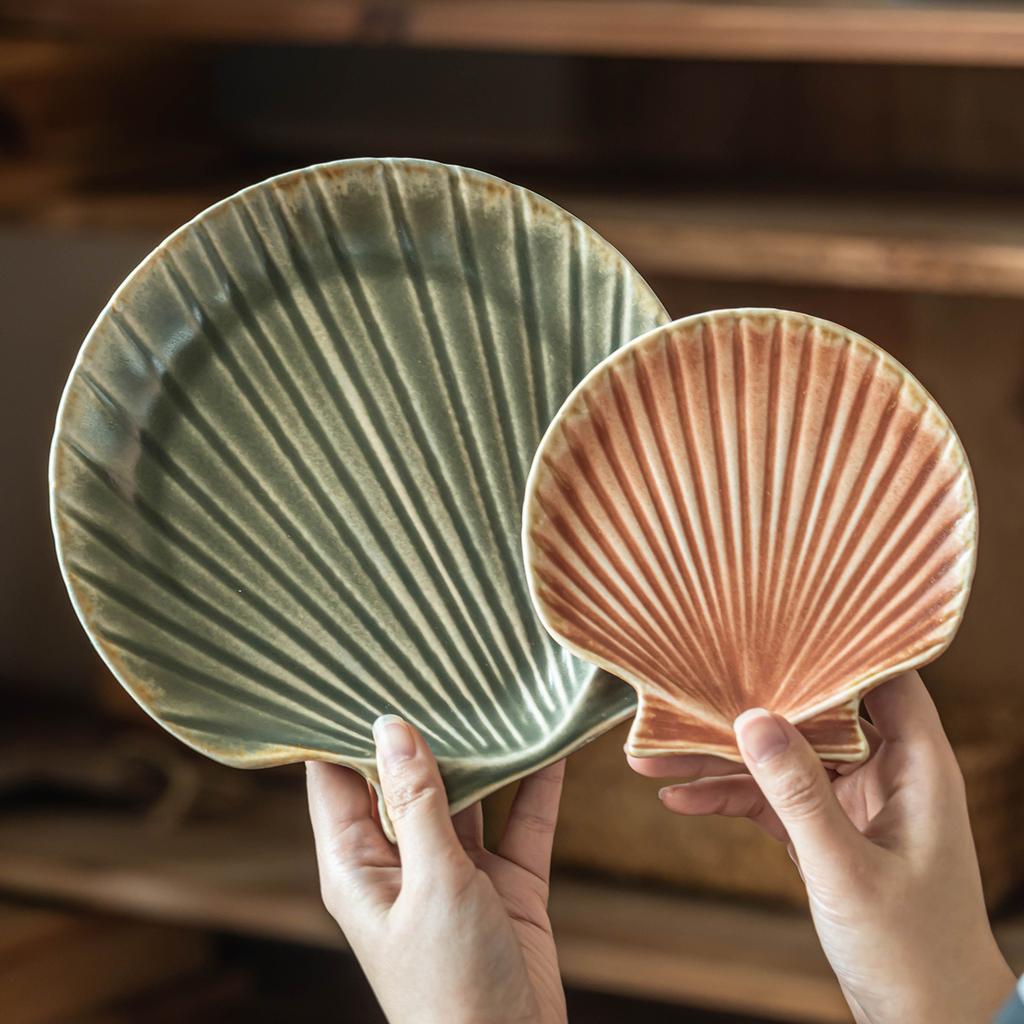 Retro Shell Ceramic Plate Creative Tableware Plate Special-Shaped Plate Household Vegetable Plate Dessert Plate Niche Plate