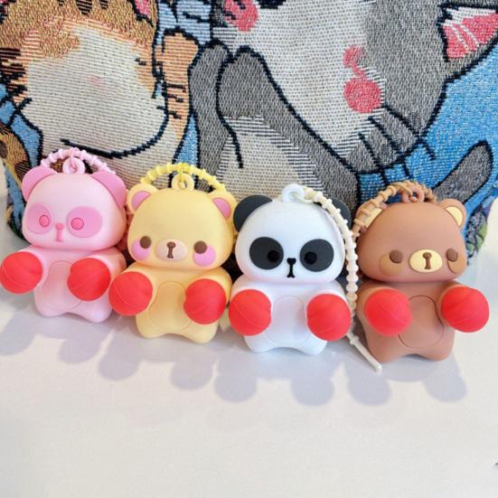 Keychain Pendant Cartoon Bear Panda Shape Stress Relief Fidget Pendant with Bead Chain Lanyard Keys Bags Decompression Toy