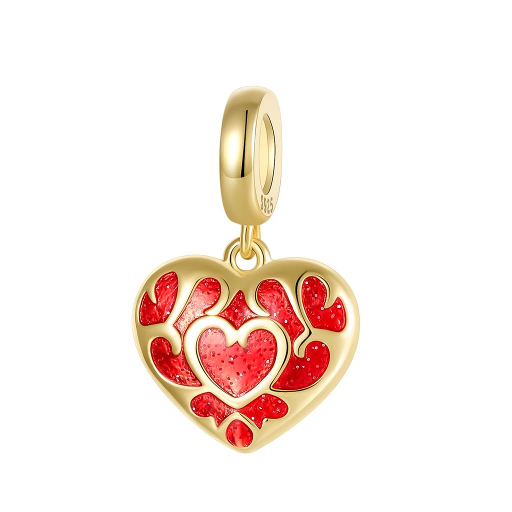 925 Silver Heart Organ Charm Red Rose Skull Pendant Dark Aesthetic Dangle Jewelry for Bracelet Necklace DIY