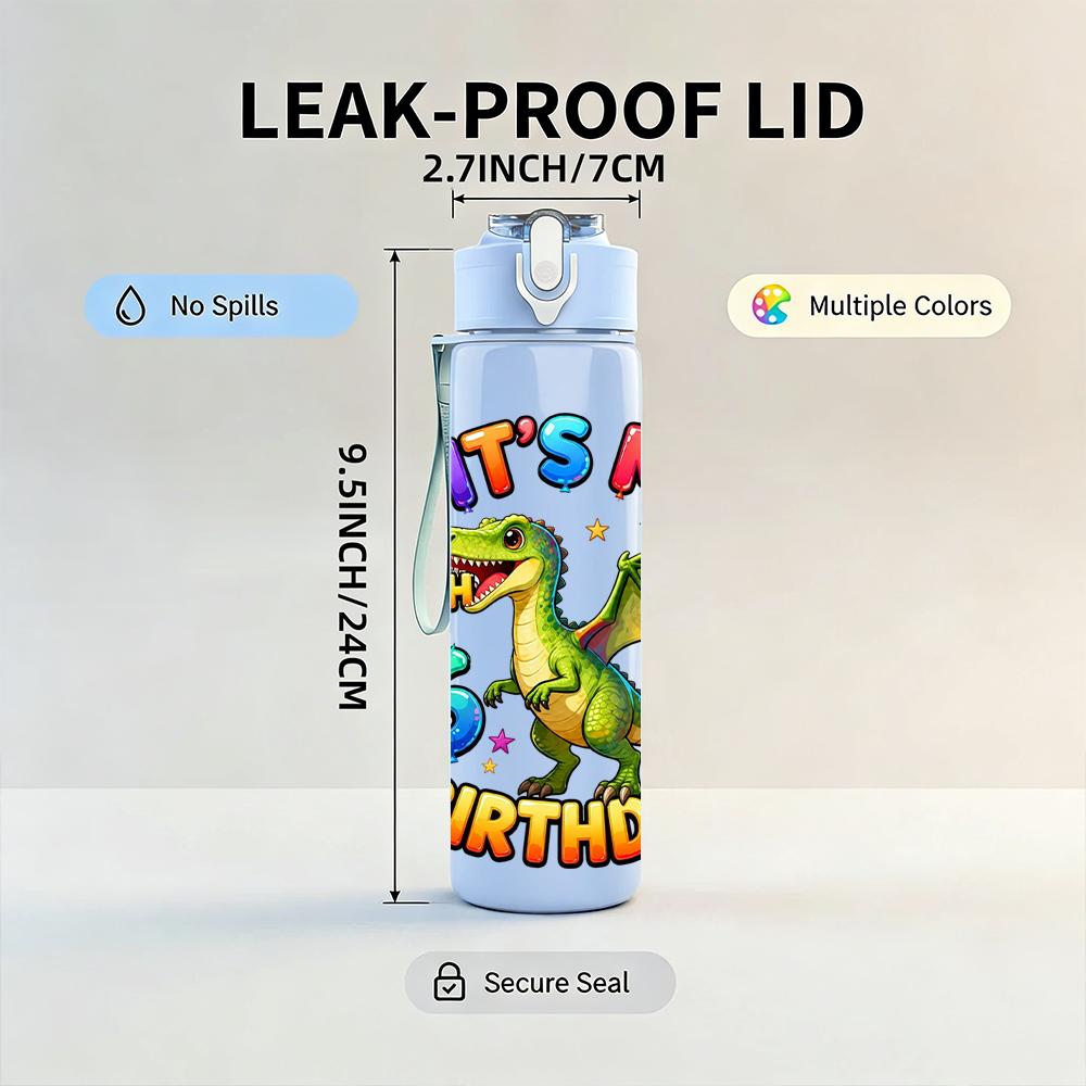 1PC It Is My 6th Birthday Dragon Splash 750ml Color Plastic Water Bottle Leakproof Flip Straw Lid For Sports Office Home Use
