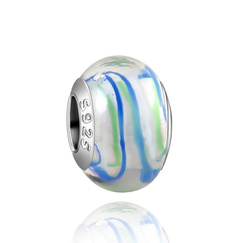  Charm Murano Vague Bleu Foncé Cuivré Coloré Compatible Bracelet Original Joli Charme Perles en Verre de Murano Fleur Rose Bijou