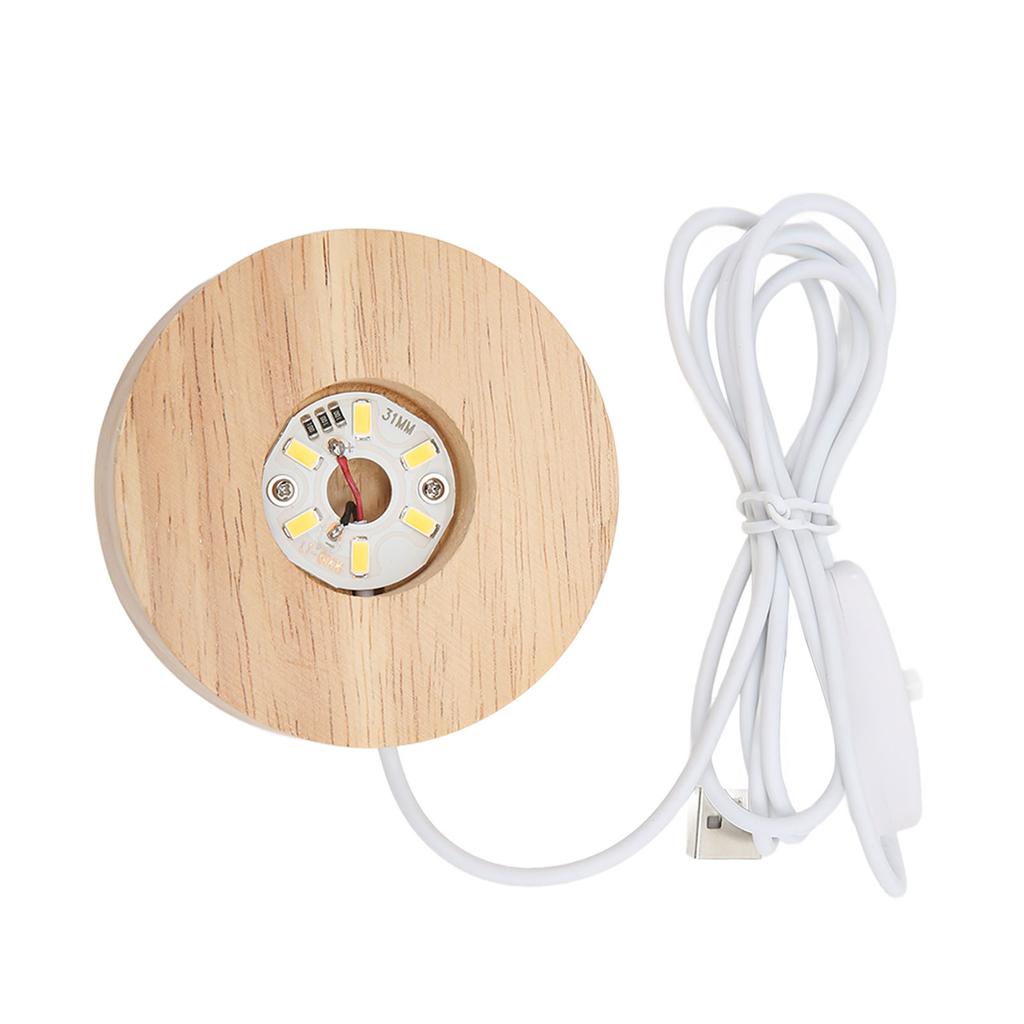 LED Light Base USB Interface Oak Wood Material Round 2cm 0.8in Thickness Glowing Decorative Display Lamp for Home 5V