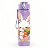 1PC Bunny Holding Flower Bouquet Print 750ml Color Plastic Sports Water Bottle Leakproof Flip Straw Lid Suitable for Sports Office Home Use