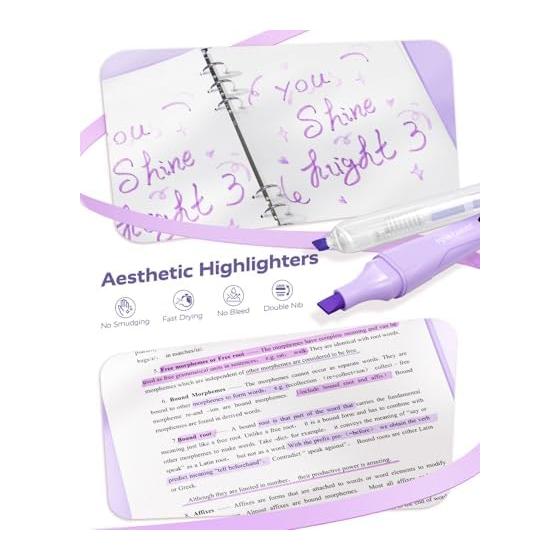 Four Candies Purple Stationery Set with Gel Pens, Correction Tape, Pastel Highlighters, Mechanical Pencil, Sticky Notes & Index Tabs - Study