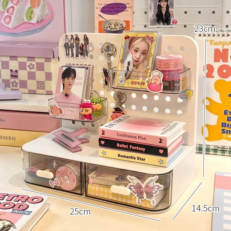 

Kawaii hook drawer hole-board card stand, desktop idol storage box, desk stationery organization rack, small display organizer белый