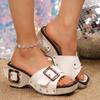 Fashion Women's Fashion Retro Square Buckle Design Casual Wedge Heel Sandals 2025 Summer Open Toes Comfortable Versatile Beach Slippers