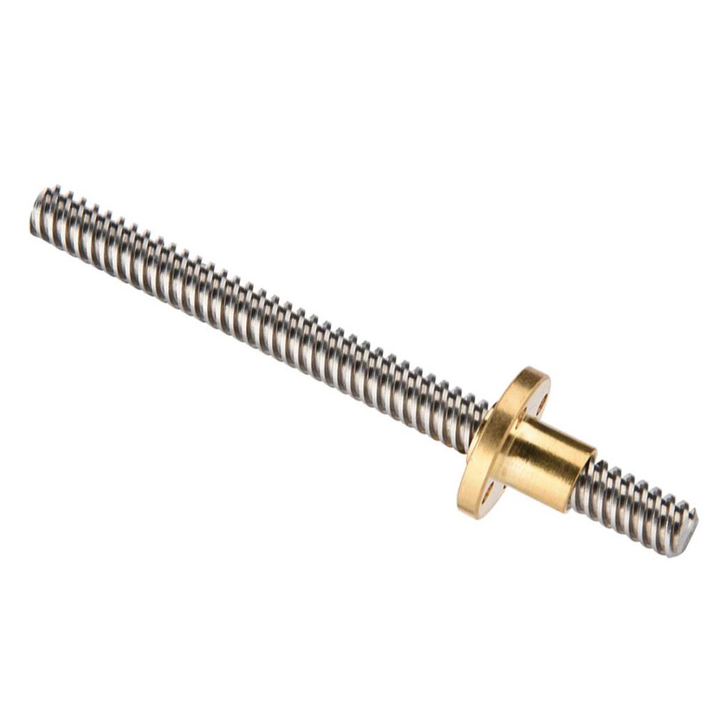 T8 8mm Trapezoidal Stainless Steel Threaded Rod  Screw & Brass Nut for 3D Printer 100mm
