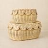 Rattan Storage Basket with Woven Lid Textured Desktop Organizer for Household