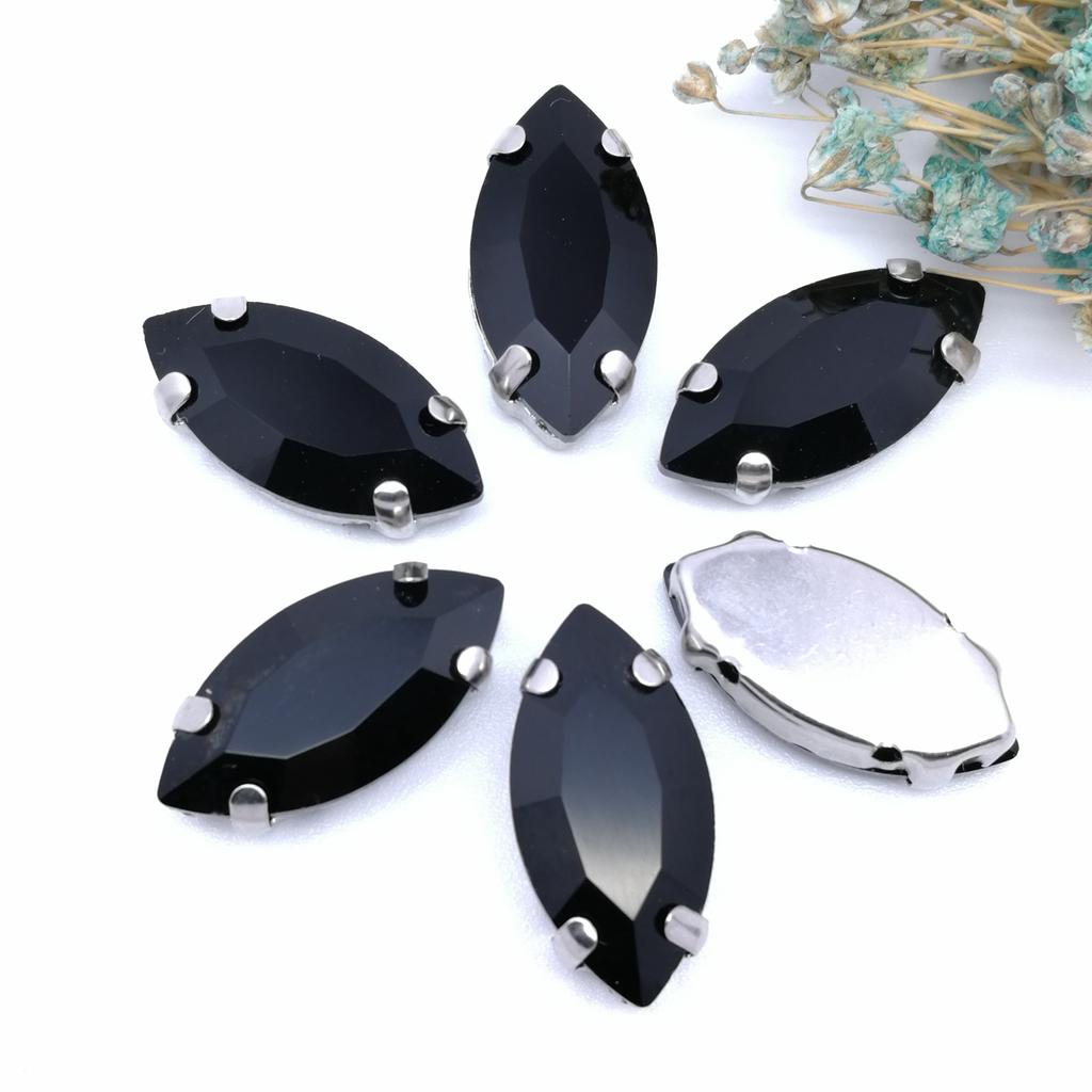 4-32MM Ojo de Caballo / Forma de Hoja Pedrería de Vidrio Con Garra Coser Piedra de Cristal Strass Diamante Base Metálica Hebilla Para Ropa