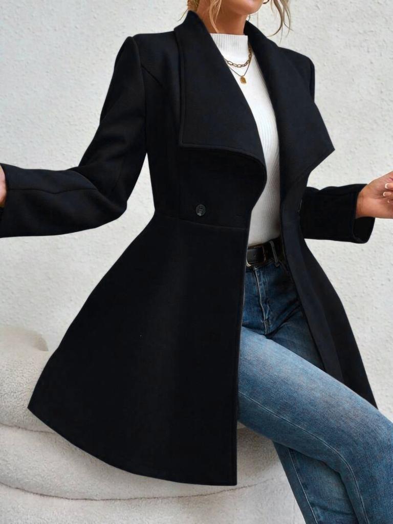 Umlegekragen Trenchcoat Damen Windjacke Eng anliegende Kleidung Femme Lockerer Umhang Wolliger Einreiher Oberbekleidung