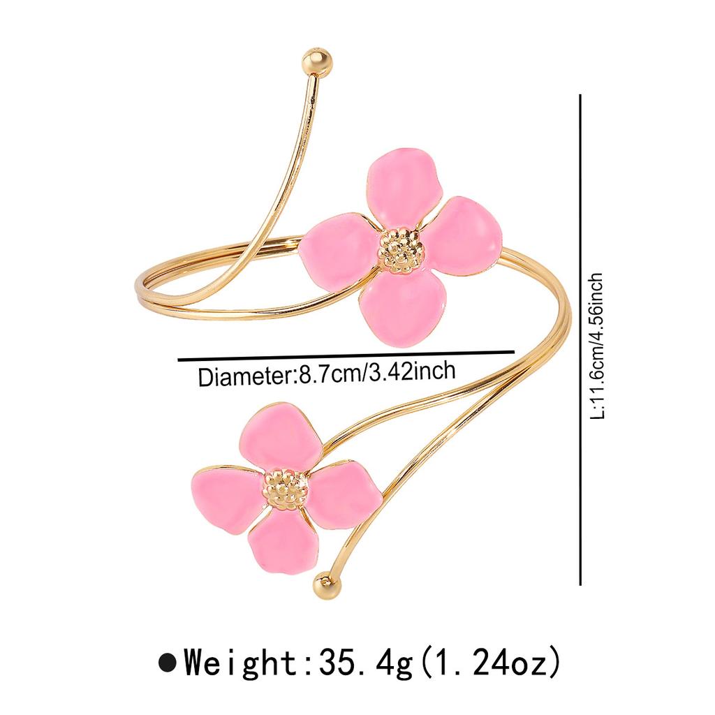 B1111 Sweet and fresh double-headed enamel glazed flower armband, elegant and stylish line ring open arm bracelet
