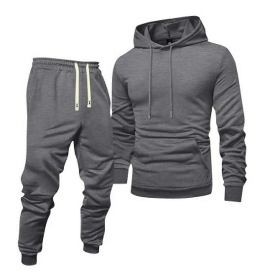 Men's Autumn Casual Hooded Sweatshirt & Solid Color Sweatpants Set