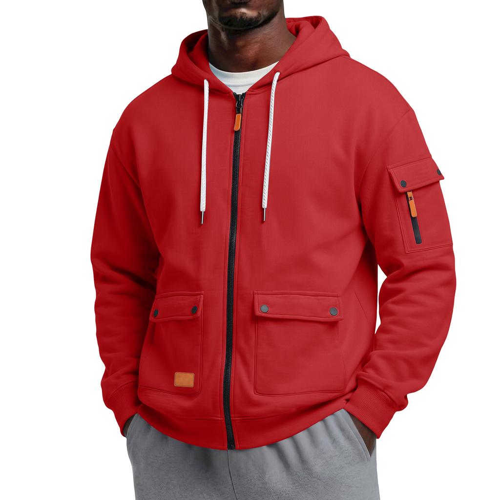 Men's Color Hooded Long Sleeve Casual Jacket for Everyday Wear
