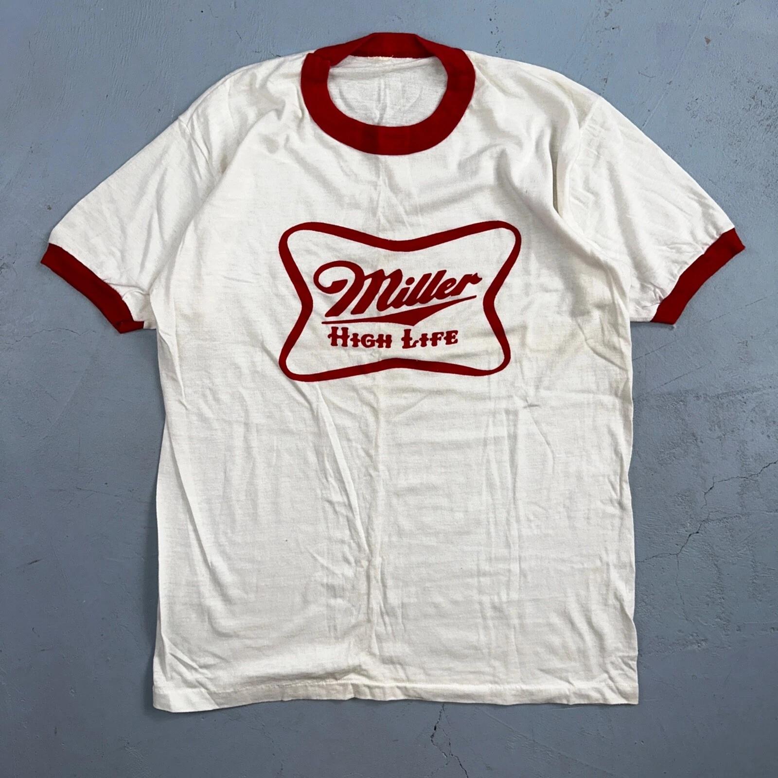 

Miller High Life Ringer 80s Promo VTG T Shirt Rare Graphic Single Stitch Beer 3XL