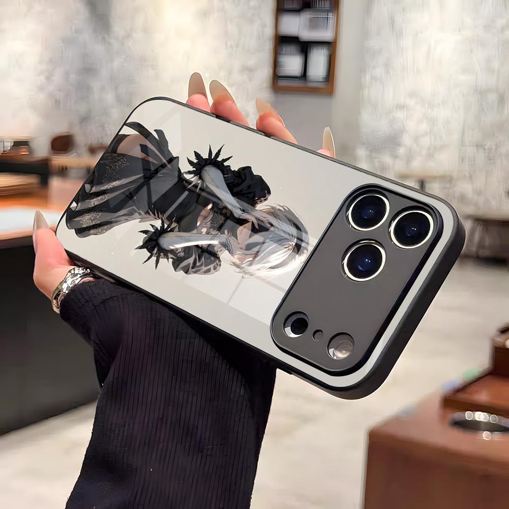 N-NieR A-Automata 2B Phone Case For IPhone 17 Air 16 E Pro Max 15 14 13 Mini 12 Pro 11 Max Plus Black Glass Cover