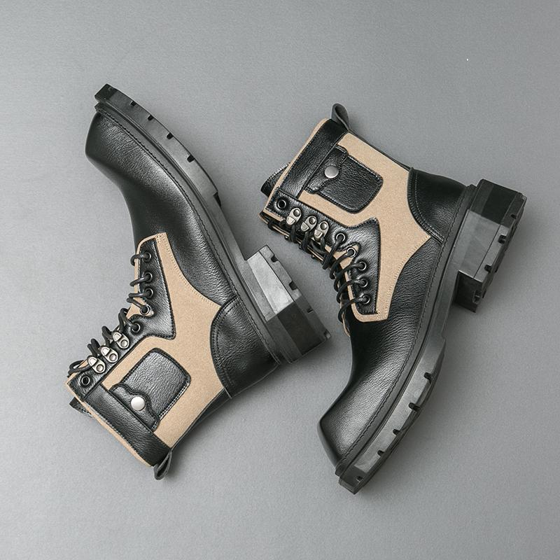 

Модные мужские кожаные деловые ботинки, модные молодежные водонепроницаемые модные ботинки с толстой подошвой, мужские роскошные туфли для джентльмена с квадратной головкой и высоким верхом 38 чёрный