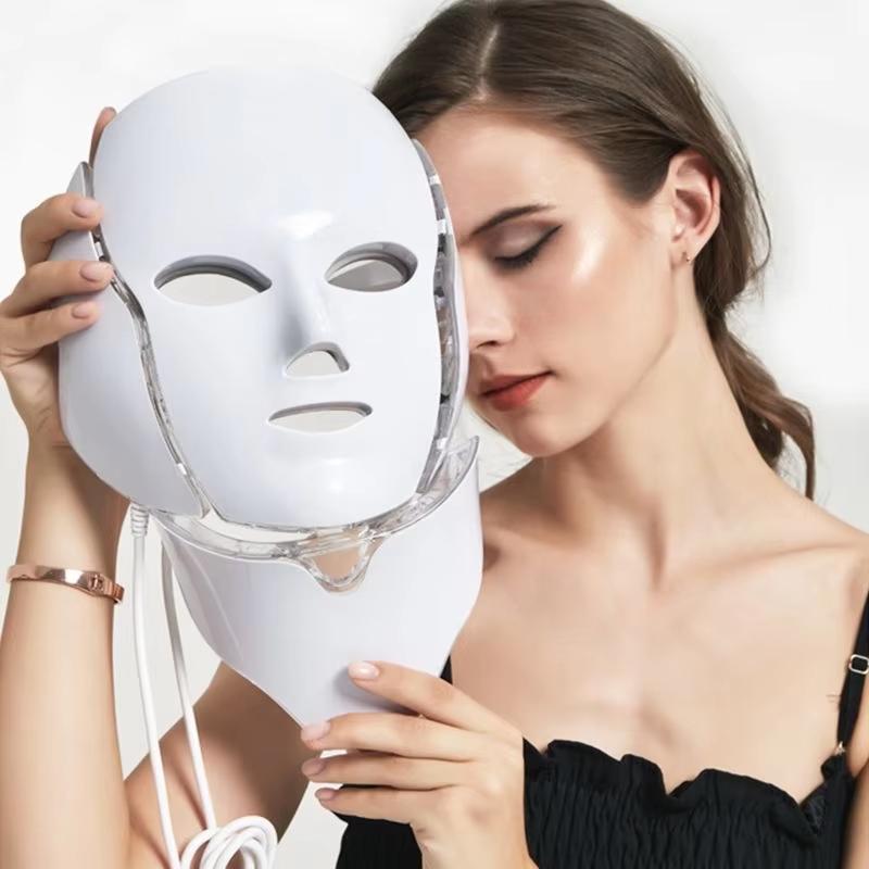 

Светодиодная маска для лица с шеей - 7-цветный профессиональный косметический прибор для домашнего ухода за кожей белый