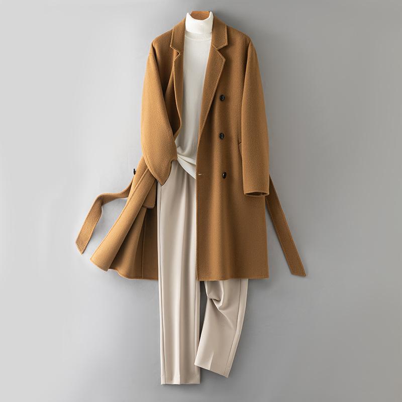 Кашемировое пальто мужское длинное с поясом двухстороннее шерстяное пальто однотонное — фото 3