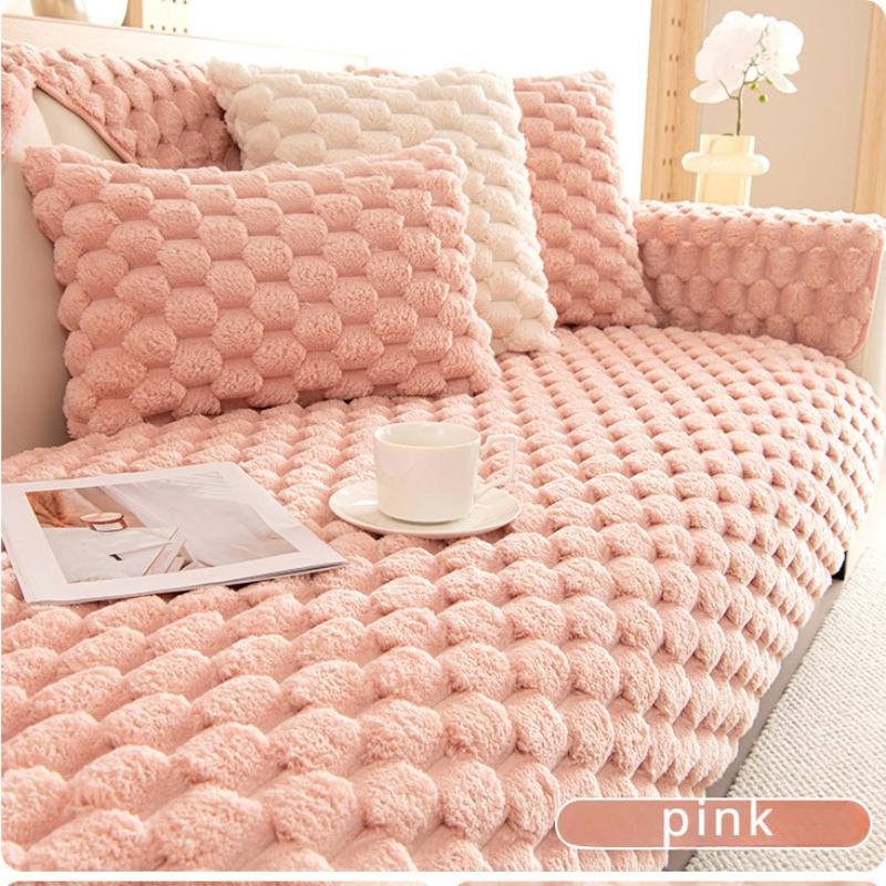 Winter Thick and Warm Plush Sofa Mat Nordic Minimalist Anti Slip Sofa Seat Cushion Three Dimensional Embossed Anti Slip Full Package Sofa Dust Cloth