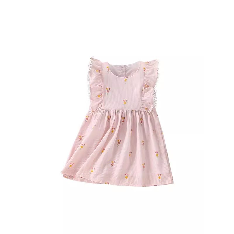 Girls' Dress Summer Wear 2024 New Style Kidsren's Small Floral Fashionable Little Girl's Dress Summer Baby Vest Dress