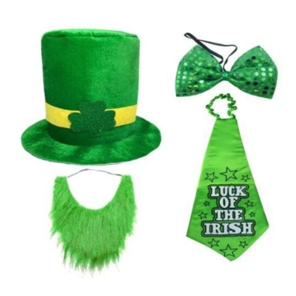 4pcs Set Fake Beard Saint Patrick's Day Top Hat Irish Festival Costume  Theme Party Decor