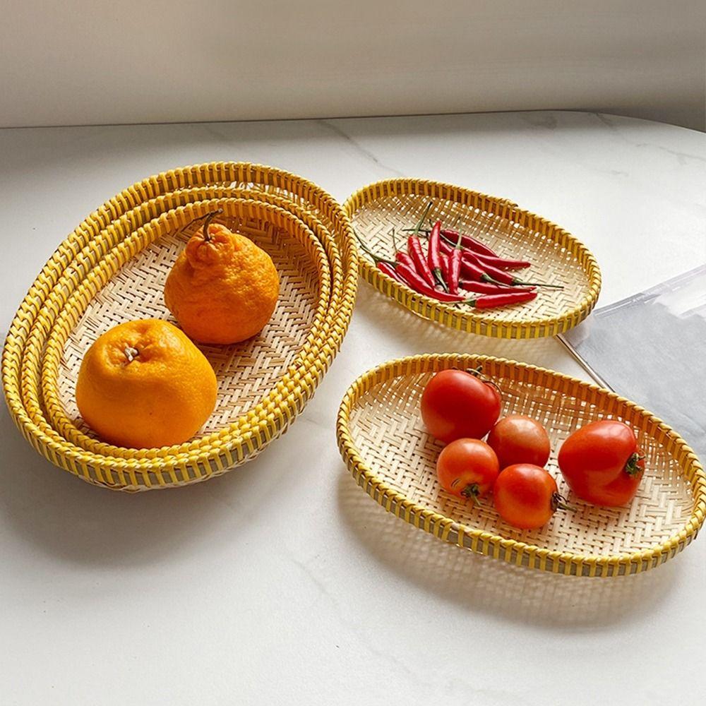 

Natural Handmade Bamboo Basket Eco-Friendly Fruit Vegetables Storage Basket Bread Basket Kitchen XS жёлтый