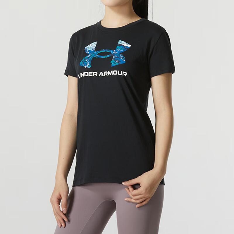 Under Armour Logo Print Breathable Casual Short Sleeve T-Shirt Women Tops Black 1372615-001