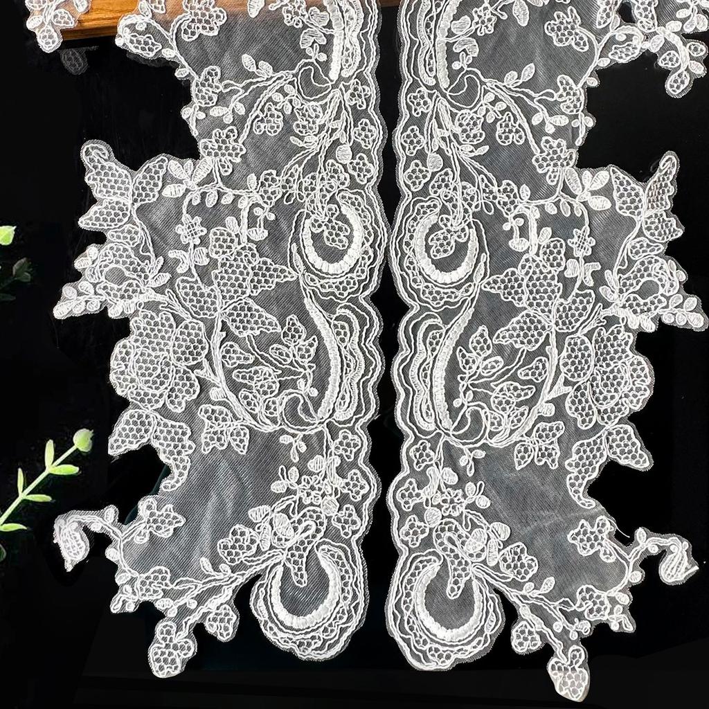 White Mesh Embroidery Bone Thread Hollow Flower Clothing Wedding Dress Evening Dress Performance Clothing Decorative Accessories Applique Sticker