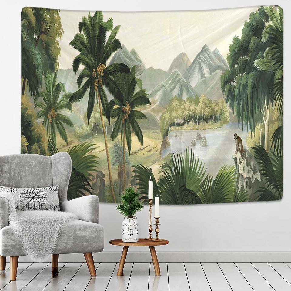 Customizable Palm Tree Tapestry Wall Hanging Tropical Leaves Floral Pattern Wall Beach Mat Animal Background Rug Tapestry