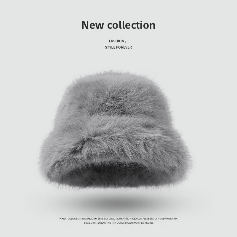 Womens Faux Fox Fur Winter Warm Hat With Wide Brim Ear Protection Solid Color Plush Cap In Multiple Shades