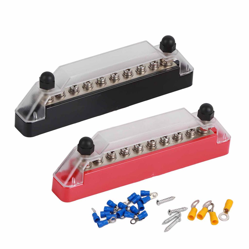 1 Pair 48V 150A 10 Terminal Bus Bar with 20 Terminals Power Distribution Terminal Block for Car RV Stud M6x2  Screw M4x8