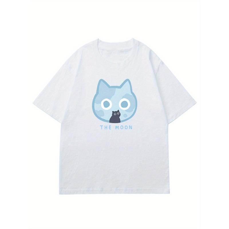 European sizes Men's T-Shirt with Cartoon Cat Print - Casual Crew Neck, Short Sleeve Tee for Summer | Machine Washable