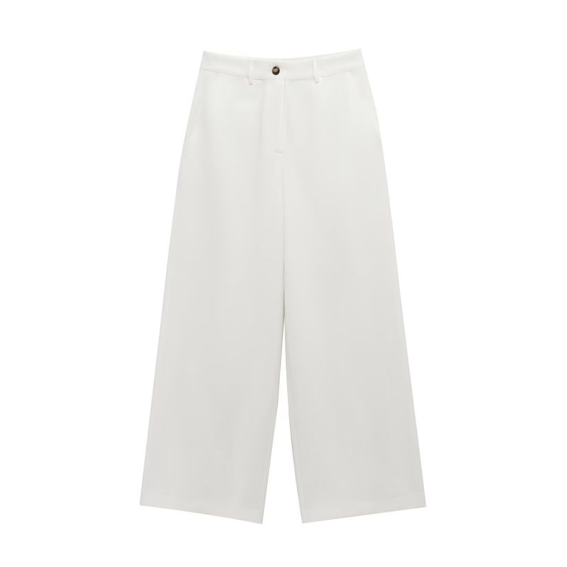 

Kaslead New Women clothes Western Style Fashion Fashion Casual Linen Blend Wide Leg Pants 1259341 White L