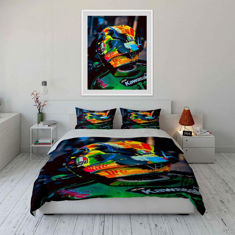 Colorful motorcycle helmet motif. Bedding sets Duvet cover sets Duvet covers Pillowcases(1*Duvet Cover 2*Pillowcases without duvet insert)