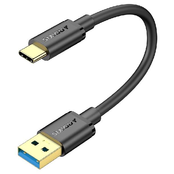 SUNGUY Android Auto USB C Cable Short 4 inch, 10Gbps USB A to USB C 3.1 Gen 2 Data Transfer Cable Fast Charging for iPhone 16 15 Pro/Pro Max/Plus, 0.3FT чёрный