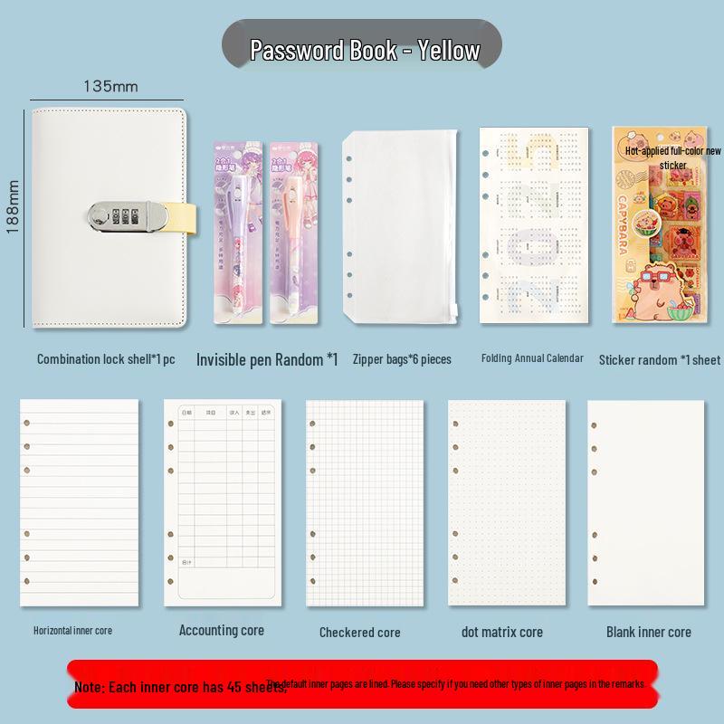 2025 A6 Password Lock Diary with Foldable Pages - Student Check-in & Storage Memo Book