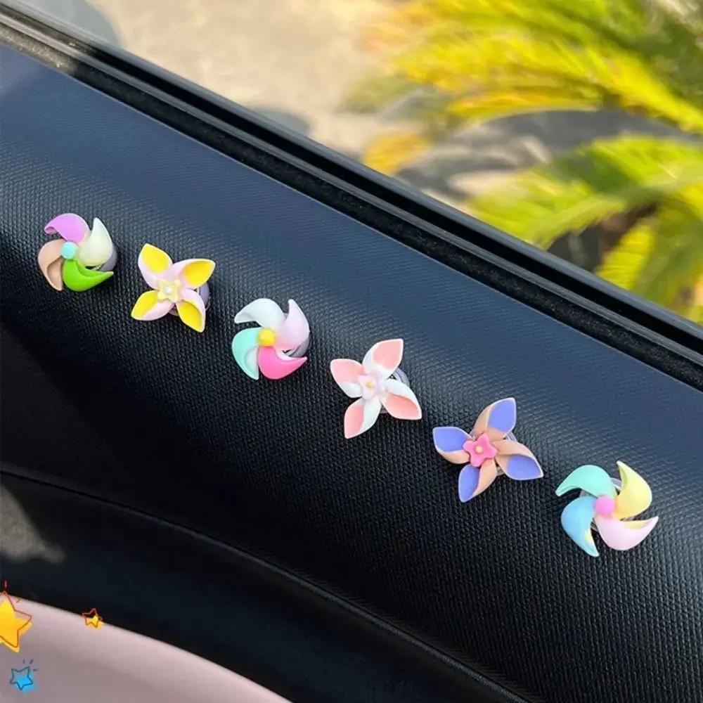

6pcs Small Car Windmill Ornaments | ABS Candy Color Rotating Gyroscope Adorable Auto Ornaments for Girls - Windmill Decor