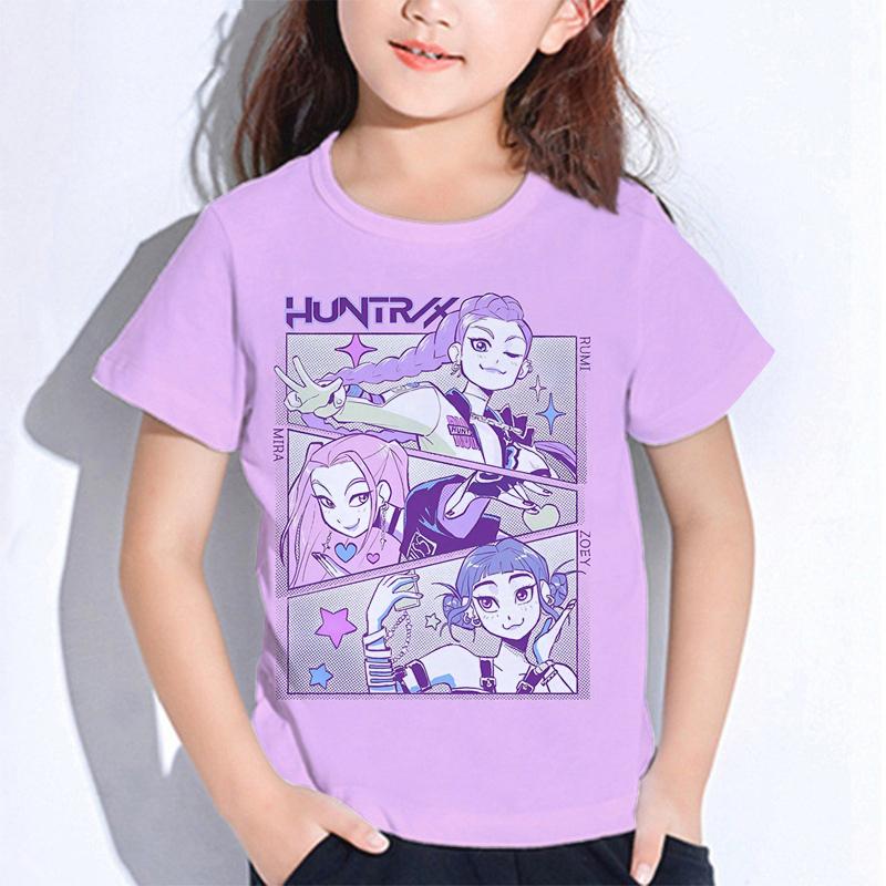 Sommer Huntrix Jente Kpop T-skjorter Barn Demonjegere T-skjorte Zoey Rumi Mira Gutter Jenter Kortarmede Topper Løs O-hals Barneklær