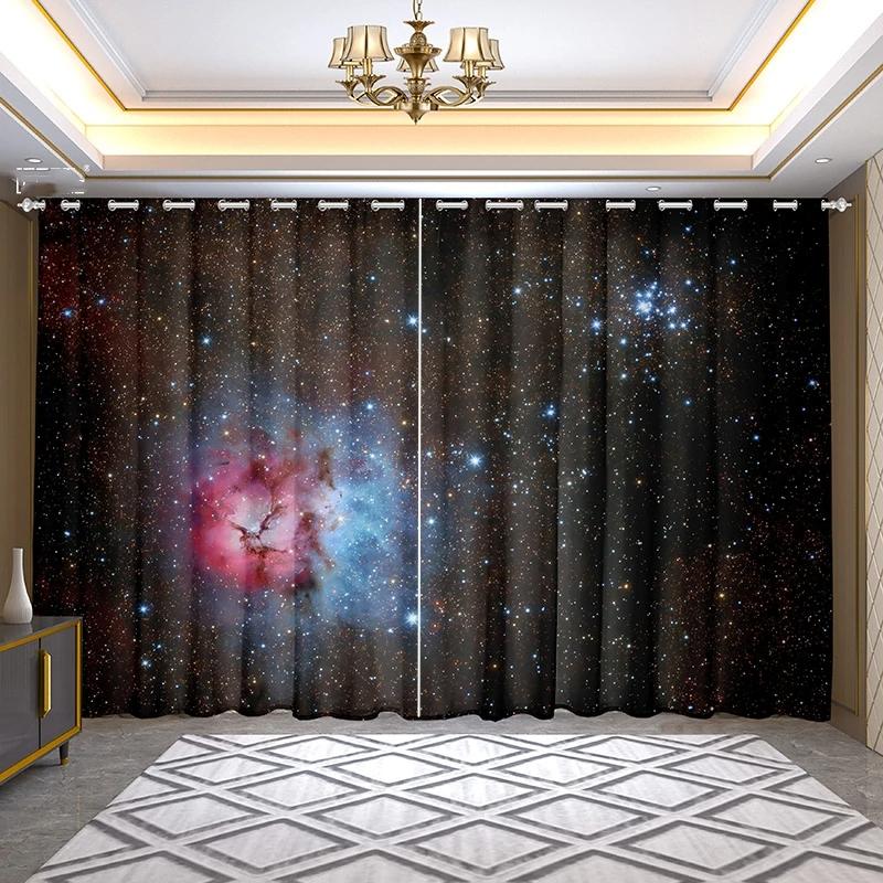 

Черный Ins Стиль Звездная Луна Затенение Спальня Гостиная Высокая Затенение Тонкий Фон Студия Пейзаж Занавес Звездное Небо Узор W55 X H120cm X 2&Grommet Top