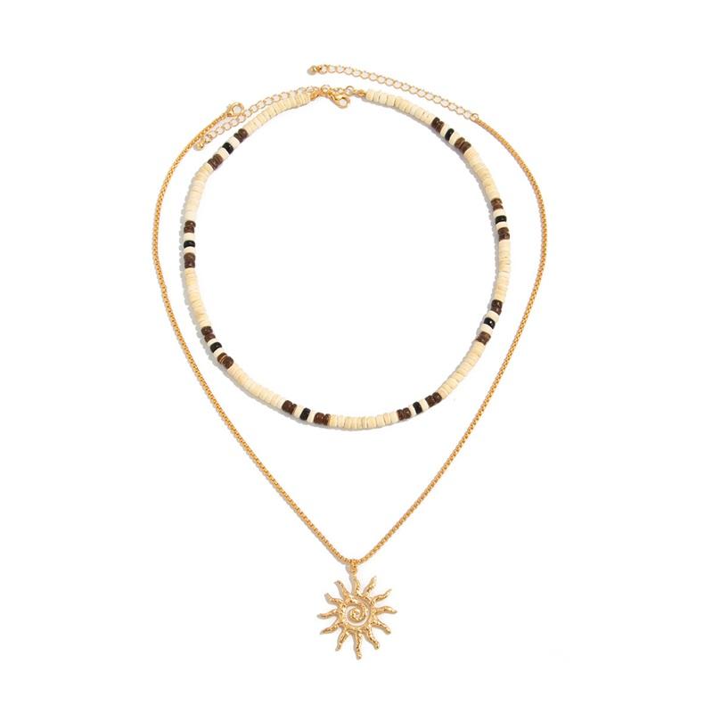 European And American Men's Necklace Beach Vacation Style Coconut Shell Beaded Light Luxury High-end Sun Pendant Clavicle Chain Jewelry