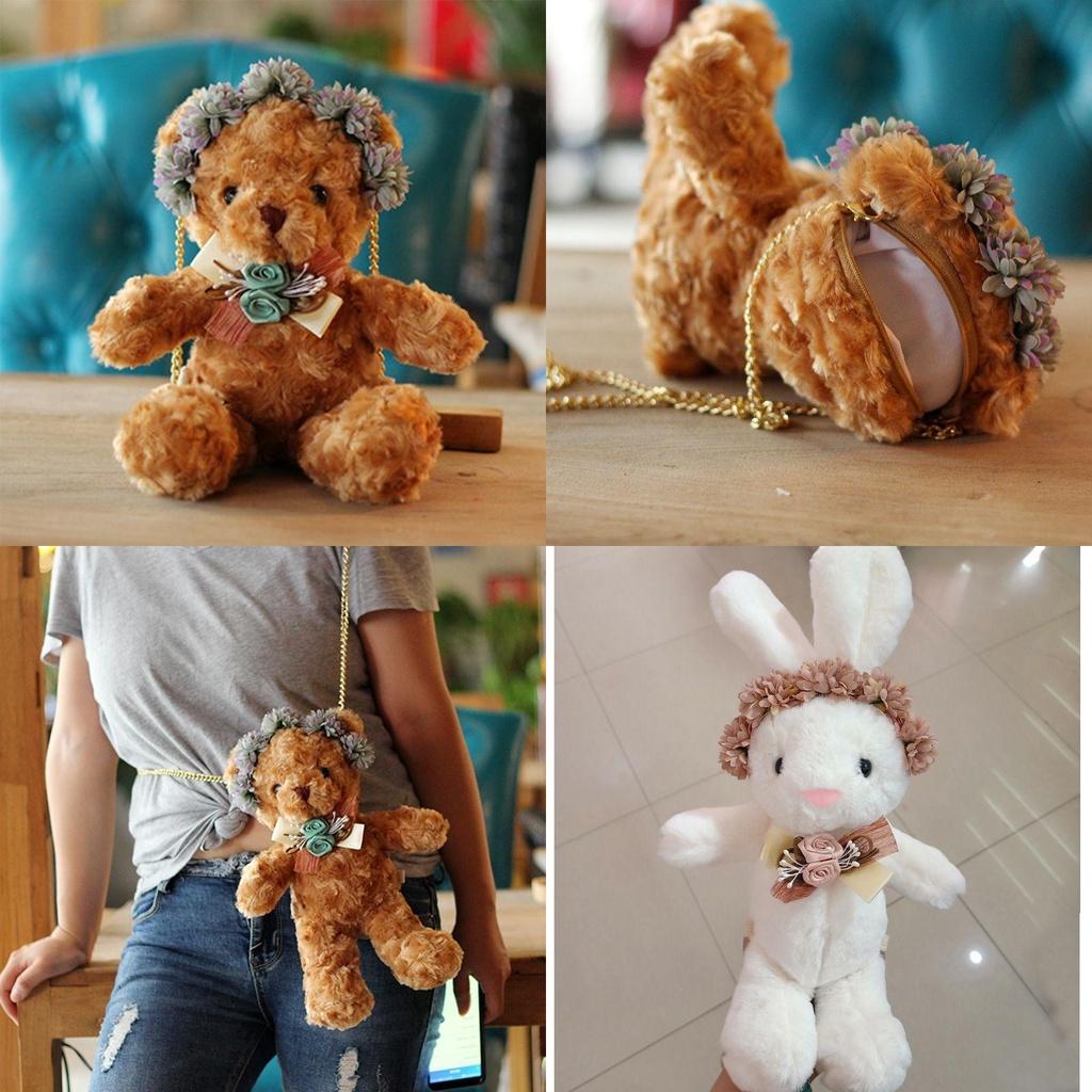 Bolsa de Ombro Fofa de Animal de Pelúcia 3D para Mulheres e Meninas